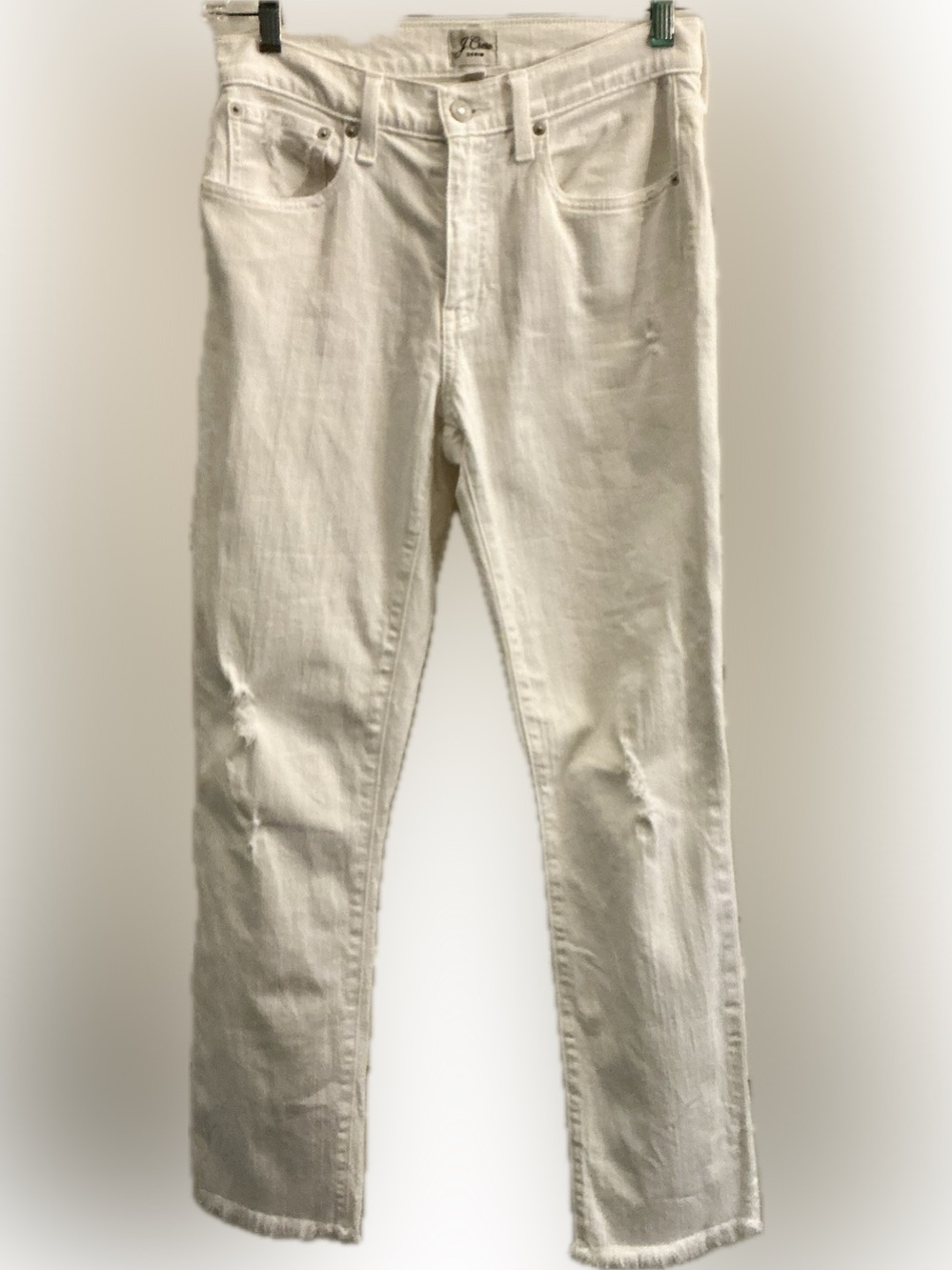 J.Crew White Distressed Slim Boyfriend Jeans Size 25 Raw Hem Stretch Denim